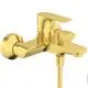 Armatur in Brushed Gold-Finish, hergestellt von Ideal Standard. Sie verfügt über einen Hebelmischer und einen Auslauf mit Anschluss für den Schlauch.
